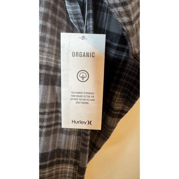 NWT Hurley Small Gray & Black Plaid Button-Up Long Sleeve Shirt - Picture 13 of 15